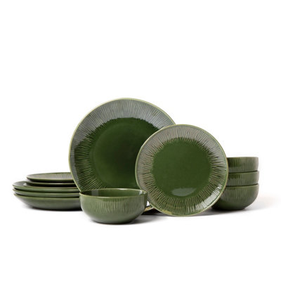 Mikasa  Jardin 12-Piece Stoneware Dinner Set - Green - 12 pcs - Image 9