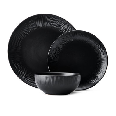 Mikasa Jardin Stoneware 12Pc Dinner Set Dishwasher Safe Gift Boxed Black
