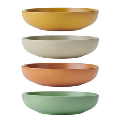 Kitchencraft Idilica Stoneware Pasta Bowls, Set Of 4, 21Cm Green