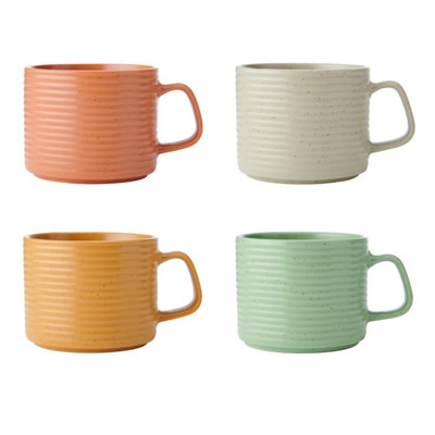 Kitchencraft Idilica Stacking Stoneware Mugs, Set Of 4, 400Ml Green/Beige