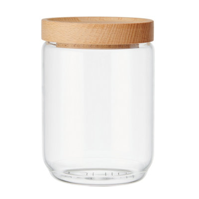 Kitchencraft Idilica Glass Storage Jar With Beechwood Lid500Ml from B&Q