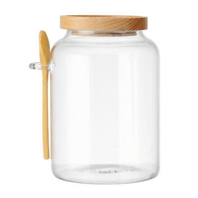 Kitchencraft Idilica Glass Storage Jar With Beechwood Lid And Bamboo Spoon1200Ml from B&Q