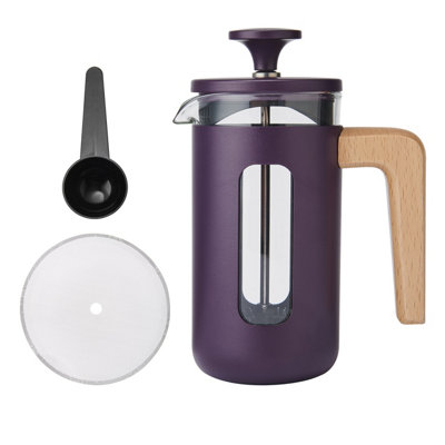 La Cafetière 'Pisa' 3 Cup Cafetiere, Borosilicate Glass Beaker Inside Stainless Steel, Coffee Plunger, 350Ml Purple