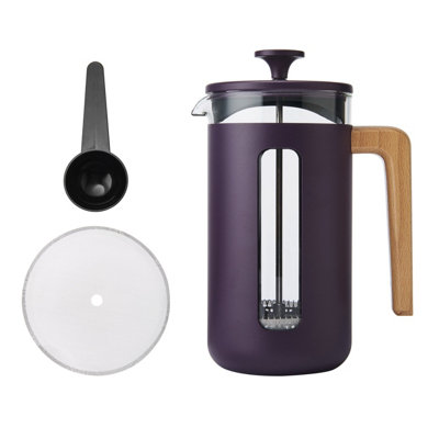 La Cafetière Purple 'Pisa' 8 Cup Cafetiere, Borosilicate Glass Beaker Inside Stainless Steel Body Coffee Plunger, 1L Large