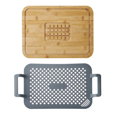 Rackhams Grey 2Pc 'Roast And Rest' Set, Silicone Rack And Wood Resting Board - Silicone - Roasting Set - Image 6