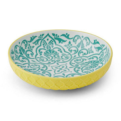 B&Q -  Yellow Blue Geometric 21Cm Coupe Bowl