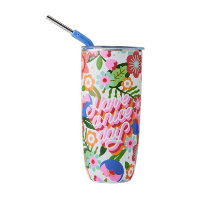 Swell S'well Steffi Lynn Tumbler With Straw, Vibrant Floraltravel Water Flask, Stainless Steel, Bpa-Free, 700Ml