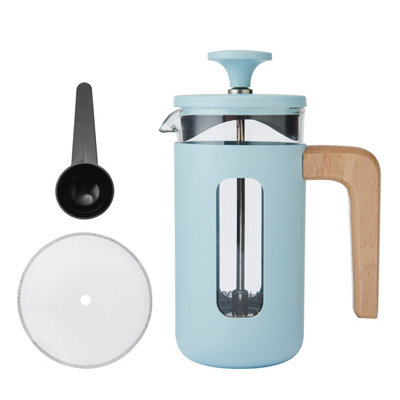 La Cafetière 'Pisa' 3 Cup Cafetiere, Glass Beaker Inside Stainless Steel Coffee Plunger, 350Ml Sky Blue