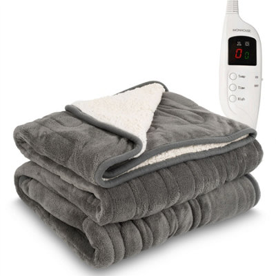 Monhouse Heated ThrowElectric BlanketDigital ControllerTimer Up To 9 Hours 9 SettingsSingle 130X160Cm -Grey Shearling from B&Q