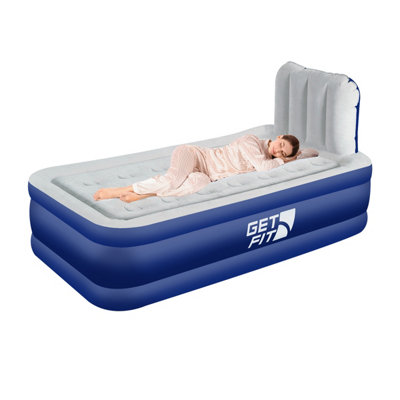 GETFIT Get Fit Air Bed With Built In Electric PumpSingle Quick Blow Up Airbed & Inflatable PillowElevated Air MattressNavy/white from B&Q