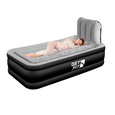 Getfit Black/Grey Get Fit Air Bed With Built In Electric Pump - Single Quick Blow Up Airbed & Inflatable Pillow - Elevated Air Mattress Small