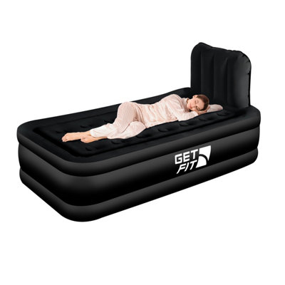 Getfit Black Get Fit Air Bed With Built In Electric Pump - Single Quick Blow Up Airbed & Inflatable Pillow - Elevated Air Mattress - Mono Small