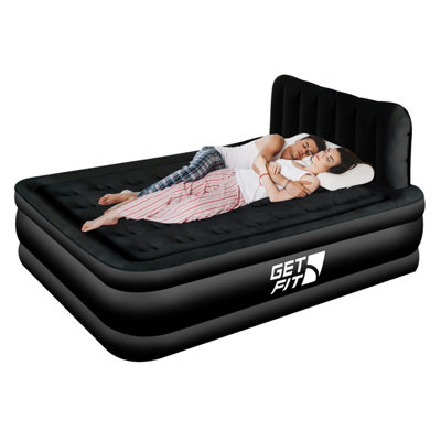 GETFIT Get Fit Air Bed With Built In Electric PumpDouble Blow Up Airbed & 2 Inflatable PillowsElevated Air MattressBlack Mono from B&Q
