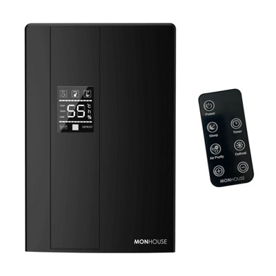 Monhouse Premium Dehumidifier2200Ml Remote Control Sleep & Defrost Mode Led Display Quiet Electric Damp AbsorberBlack from B&Q