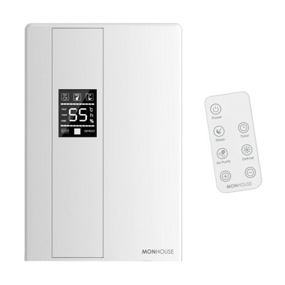 Monhouse Premium Dehumidifier2200Ml Remote Control Sleep & Defrost Mode Led Display Quiet Electric Damp AbsorberWhite from B&Q