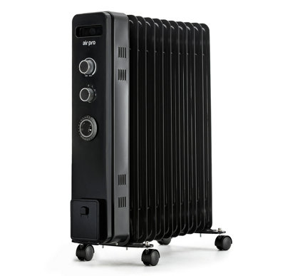 Air Pro Oil Filled Radiator 2500W With Thermostat & 24H Timer - Black - Image 3