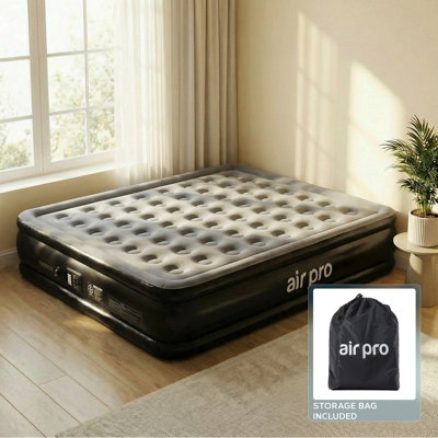 Air Pro King Size Inflatable Air MattressSoft Surface Built-In Electric Pump Quick 3 Min Self Inflating Airbed203X152X46Cm from B&Q