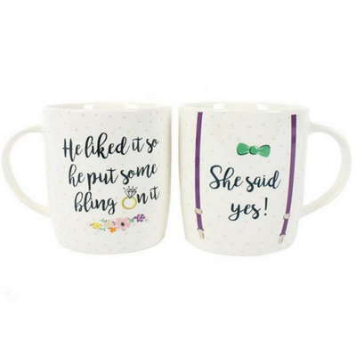 Something Different She Said Yes China Mug Set Multicolour (One Size) from B&Q