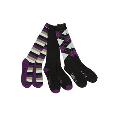 Dublin Unisex Socks (Pack Of 3) Black/purple/grey (One Size) from B&Q