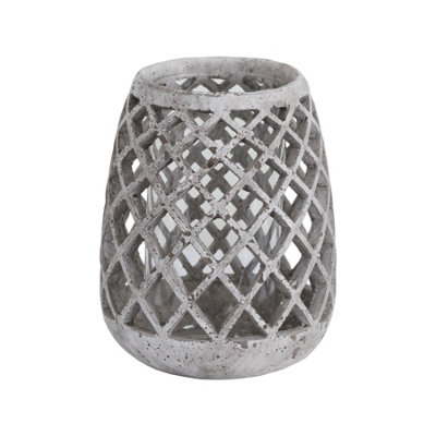 Hill Interiors Large Conical Ceramic Lattice Hurricane Lantern Grey (One Size) from B&Q