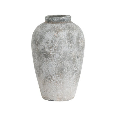 B&Q -  Aged Stone Tall Ceramic Vase Grey (One Size)