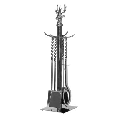 B&Q -  Hand Turned Stag Nickel Companion Set Silver (One Size)