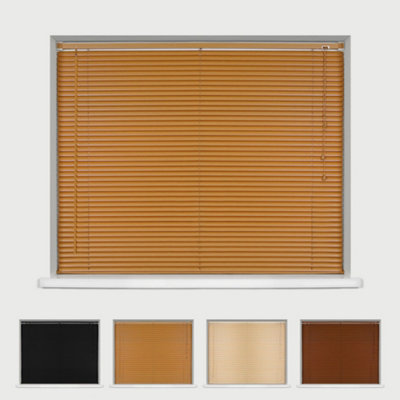 Caecus Blinds Caecus Woodgraineffect Pvc Long Drop Venetian Blinds Teak 90Cm Width X 210Cm Drop from B&Q