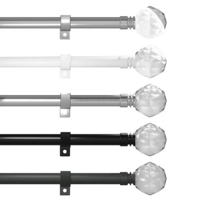 Caecus Blinds Eyelet Metal Extendable Curtain Pole 25/28 120-220Cm Brushed Chrome Crystal