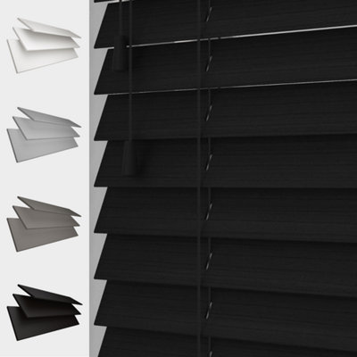 Caecus Blinds Faux Wood String Venetian Blind 50mm Slats Black 105Cm Width X 120Cm Drop from B&Q