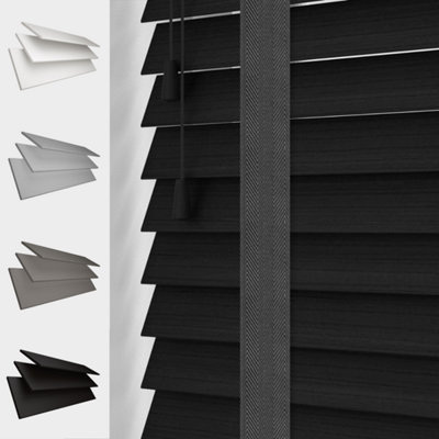 Caecus Blinds Faux Wood Tape Venetian Blind 50mm Slats Black 90Cm Width X 120Cm Drop from B&Q