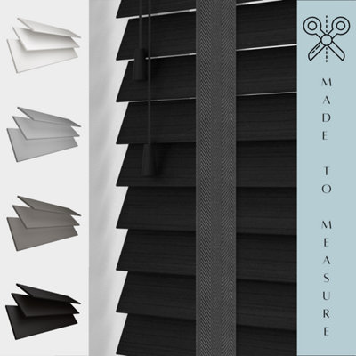 Caecus Blinds Made To Measure Faux Wood Venetian Blind TapeBlack 75Cm Width X 120Cm Drop from B&Q