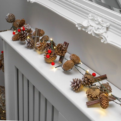 Globrite Pre-Lit Christmas Garland1.5M With 20 Warm White LedsBattery Powered Pine Cones Decoration For Festive Home Décor from B&Q