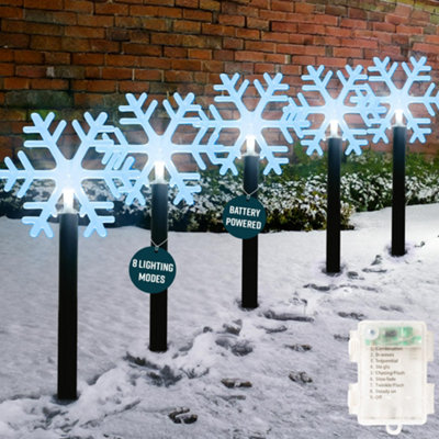 Globrite Snowflake Garden Lights5 Pack39 Cm Battery Powered Led8 Modes Ip44 Waterproof Outdoor Pathway Christmas Décor from B&Q