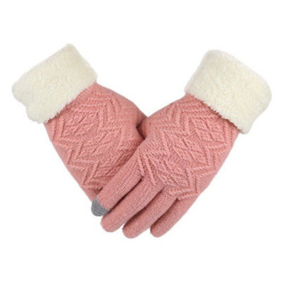 Cuqoo Knitted Pink Thermal Touch Screen Gloves Women Warm & Comfortable Ladies Winter Gloves Lightweight & Windproof