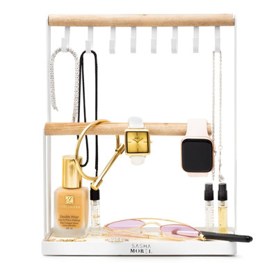 Sasha Morel Jewellery BoxBeigeClear Acrylic With 3 DrawersVelvet Earring Holder & Organiser For Womens Accessories from B&Q