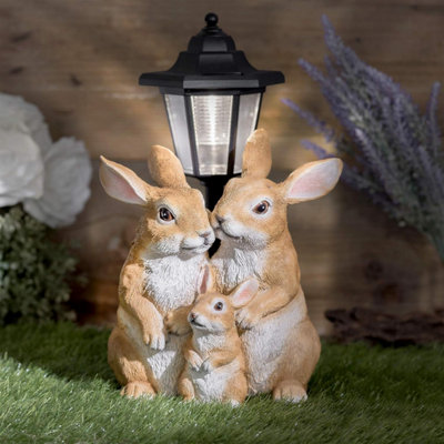 GloBrite Solar Rabbit Family Garden Ornament With Led Lantern Resin Outdoor Decorative Light For Lawn & Patio from B&Q