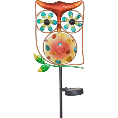 Globrite Owl Wind Spinner 15 Led LightsSolar Powered Metal Wind Sculpture Waterproof Outdoor Garden Ornament Décor from B&Q