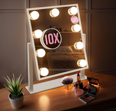 GloBrite Hollywood Mirror with 9 LED Bulbs - 3 Colour Light Modes & Adjustable Brightness, Touch Screen, 360° Rotation, Light Up Mirror, No Assembly Needed, Vanity Mirror with Lights - White - Image 3