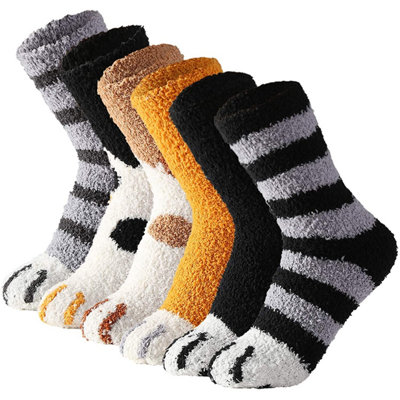 Sunny Socks 6 Pairs Cat Paw Fluffy SocksThermal Warm Funny Novelty Socks For WomenComfortable And Cozy Cat Socks