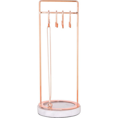 Sasha Morel Hanging Jewellery Organiser Stand(Rose Gold) With Marble TrayNecklace Stand DisplayEarring Holder from B&Q