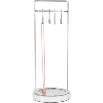 Sasha Morel Hanging Jewellery Organiser Stand(Silver) With Marble TrayNecklace Stand DisplayEarring Holder from B&Q