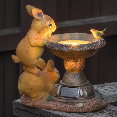 Globrite Solar Rabbit Bird Bath Garden Ornament Resin Statue With Led Light Outdoor Décor Sculpture from B&Q