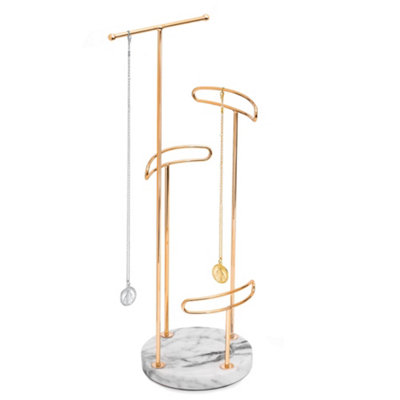Sasha Morel Jewellery Stand- 4 Tier (Rose Gold)Hanging Tree Jewellery OrganiserNecklace Stand With Marble Tray from B&Q
