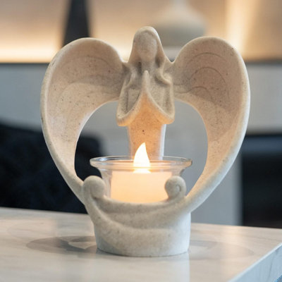 Globrite Guardian Angel Candle HoldersWhite ResinElegant Tea Light Christmas Decorations With Angel Wings Table Centrepiece from B&Q