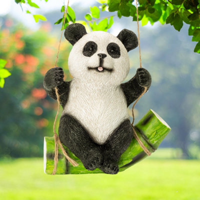 Globrite Light Swing Panda Garden Statue Outdoor Ornament - Tree Hanging Sculpture Cute Animal Figurines For Garden, Lawn, Patio, Yard