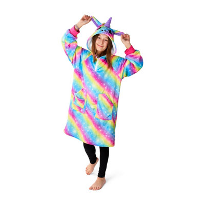 B&Q -  Kids Oversized Blanket HoodieUnicorn Rainbow DesignHooded Blanket With 2 Large PocketsComfy Wearable Blanket - Image 3