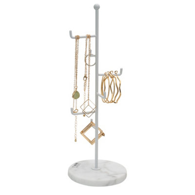 Sasha Morel 6-Tier Metal Jewellery Stand With Marble Base -Necklace StandEarring HolderJewellery OrganiserWhite from B&Q
