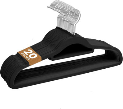 Sasha Morel Black Velvet Coat Hangers - Pack (Black) - Non Slip Velvet Hangers - Tie Organiser With Swivel Hooks Size 20