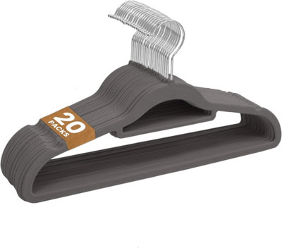 Sasha Morel Grey Velvet Coat Hangers - Pack (Grey) - Non Slip Velvet Hangers - Tie Organiser With Swivel Hooks Size 20