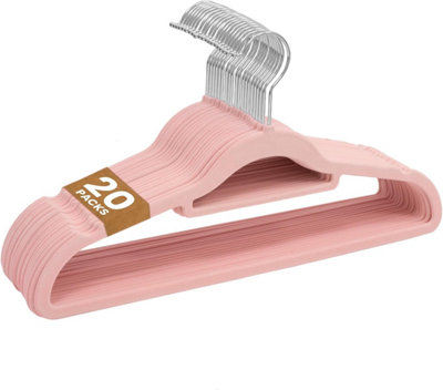 B&Q -  20 Pack Velvet Coat HangersNon-Slip Clothes Hangers With Swivel HooksPink
